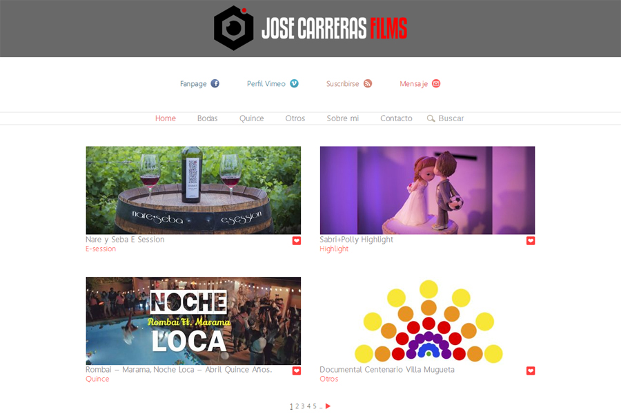 Portada página web José Carreras Films Cinematografía desarrollada por La Vuelta Web
