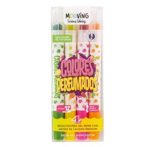 Colores perfumados. Resaltadores gel neon con aroma Mooving Serious Coloring x 4 unidades