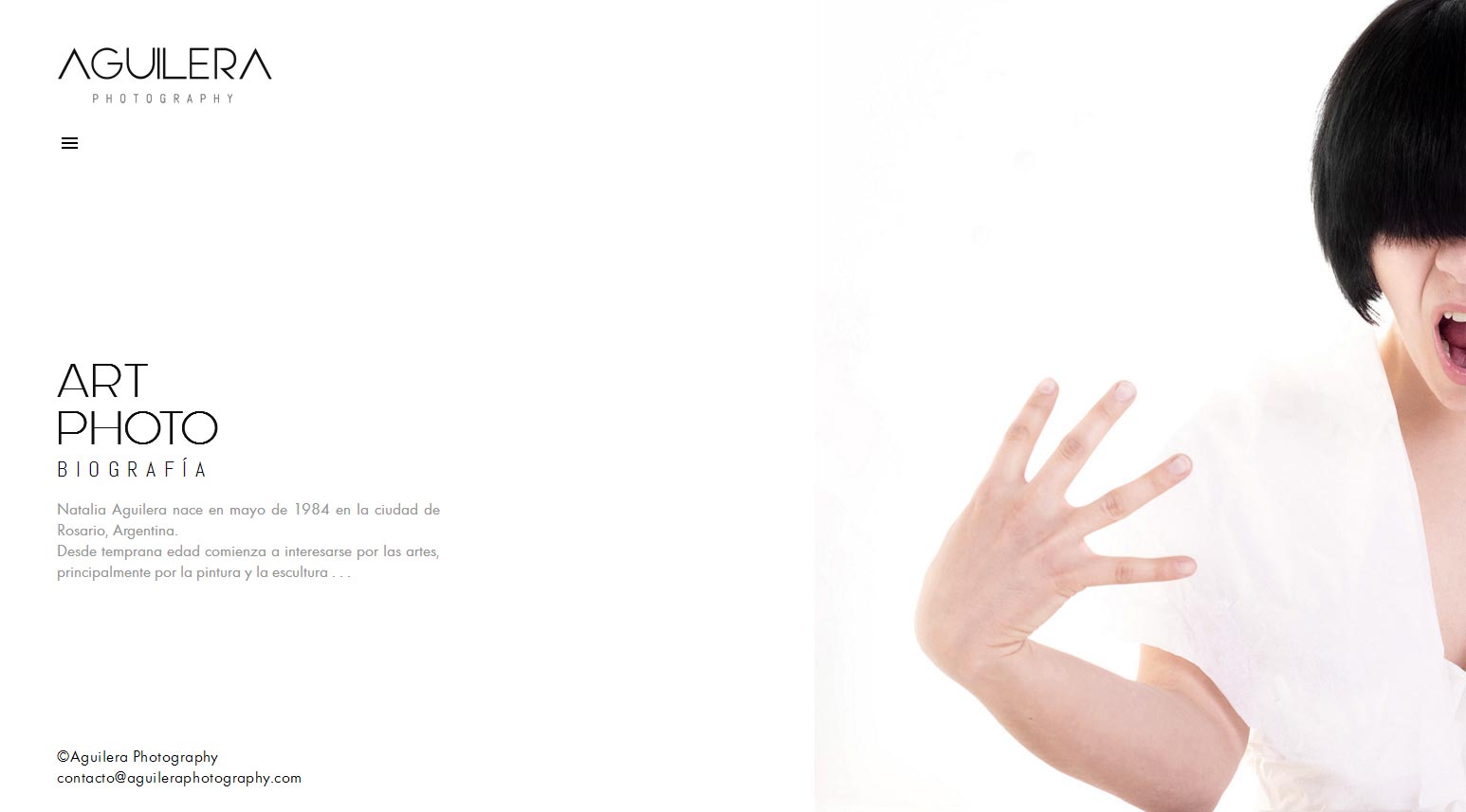 Bio website de la artista Natalia Aguilera art & fashion photography by La Vuelta Web