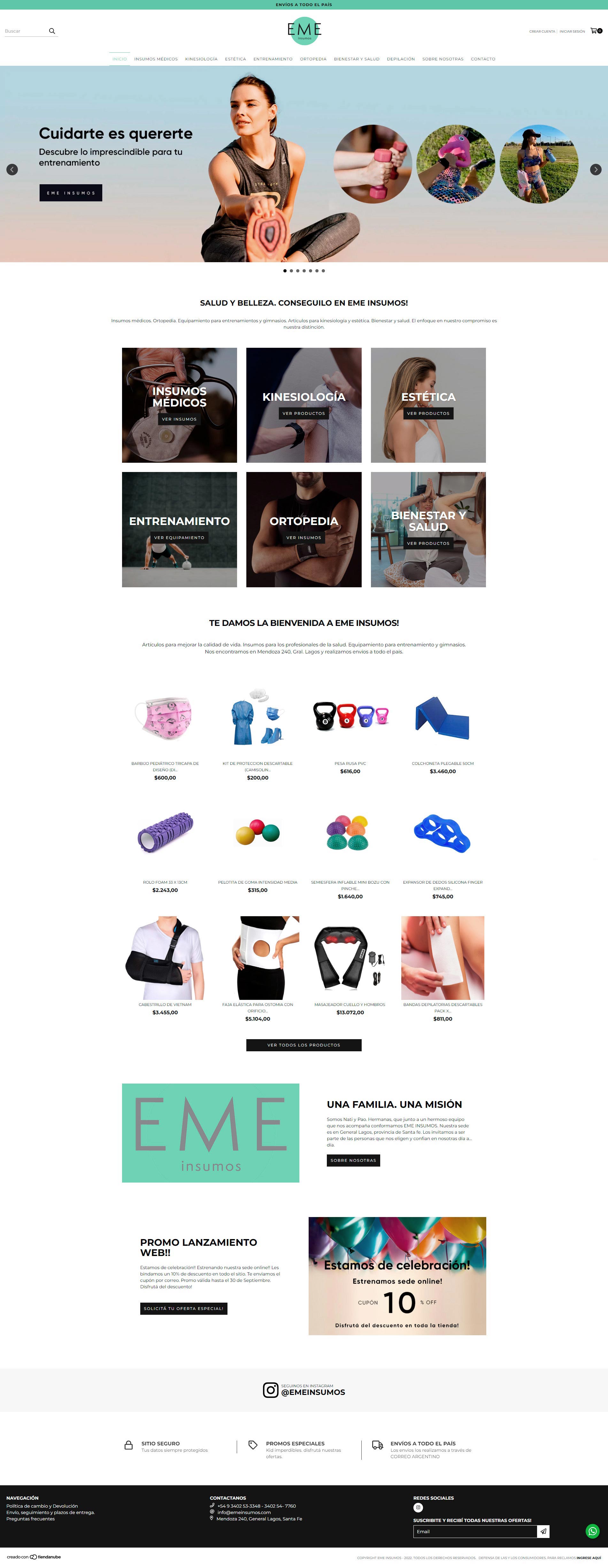 "Eme Insumos" Tienda online de insumos para la salud y la belleza realizada con Tienda Nube por La Vuelta Web