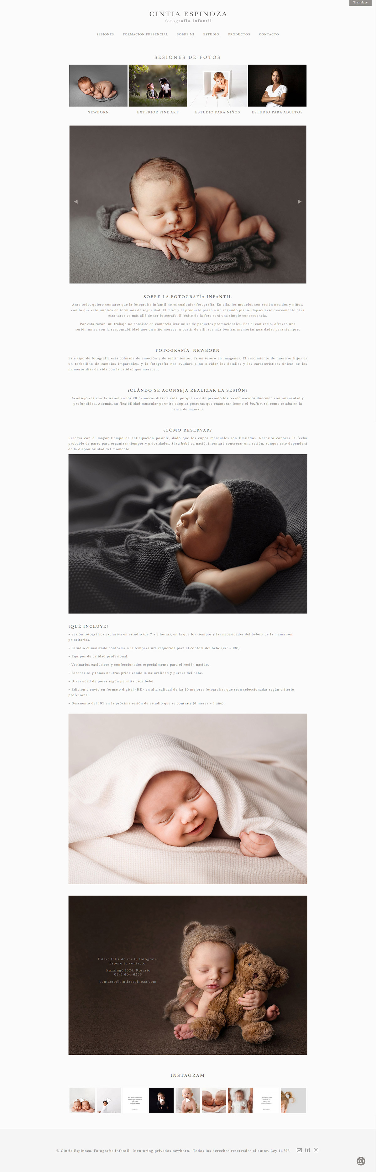 Sección de fotos de recién nacidos en la web de Cintia Espinoza, desarrollo La Vuelta Web