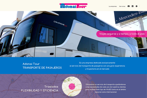 Home de la web de Adonai Tour, empresa de transporte de pasajeros, realizada por La Vuelta Web