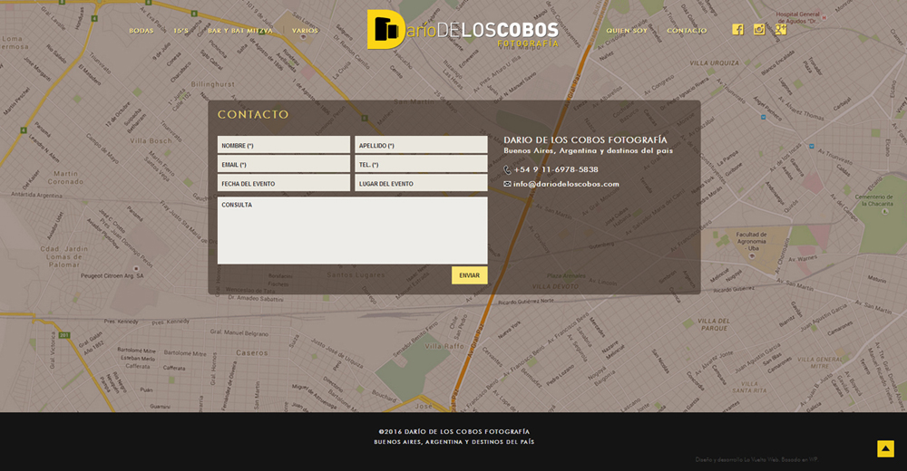Formulario de contacto de la web de Dario De Los Cobos realizada por La Vuelta Web
