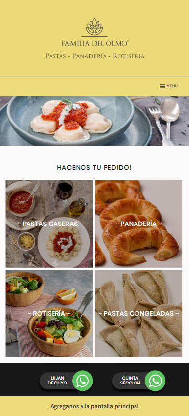 Mobile friendly, responsive web design para Famila del Olmo, Pastas, Panadería, rotisería. Desarrollo lavueltaweb