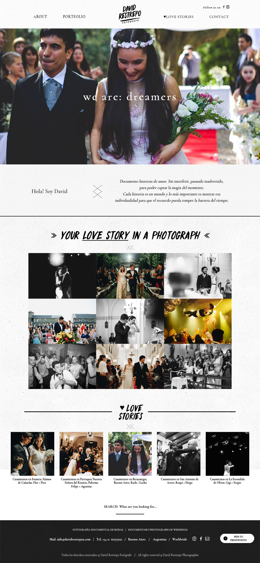 Portada página web del fotógrafo David Restrepo de Buenos Aires, diseño y desarrollo lavueltaweb.com