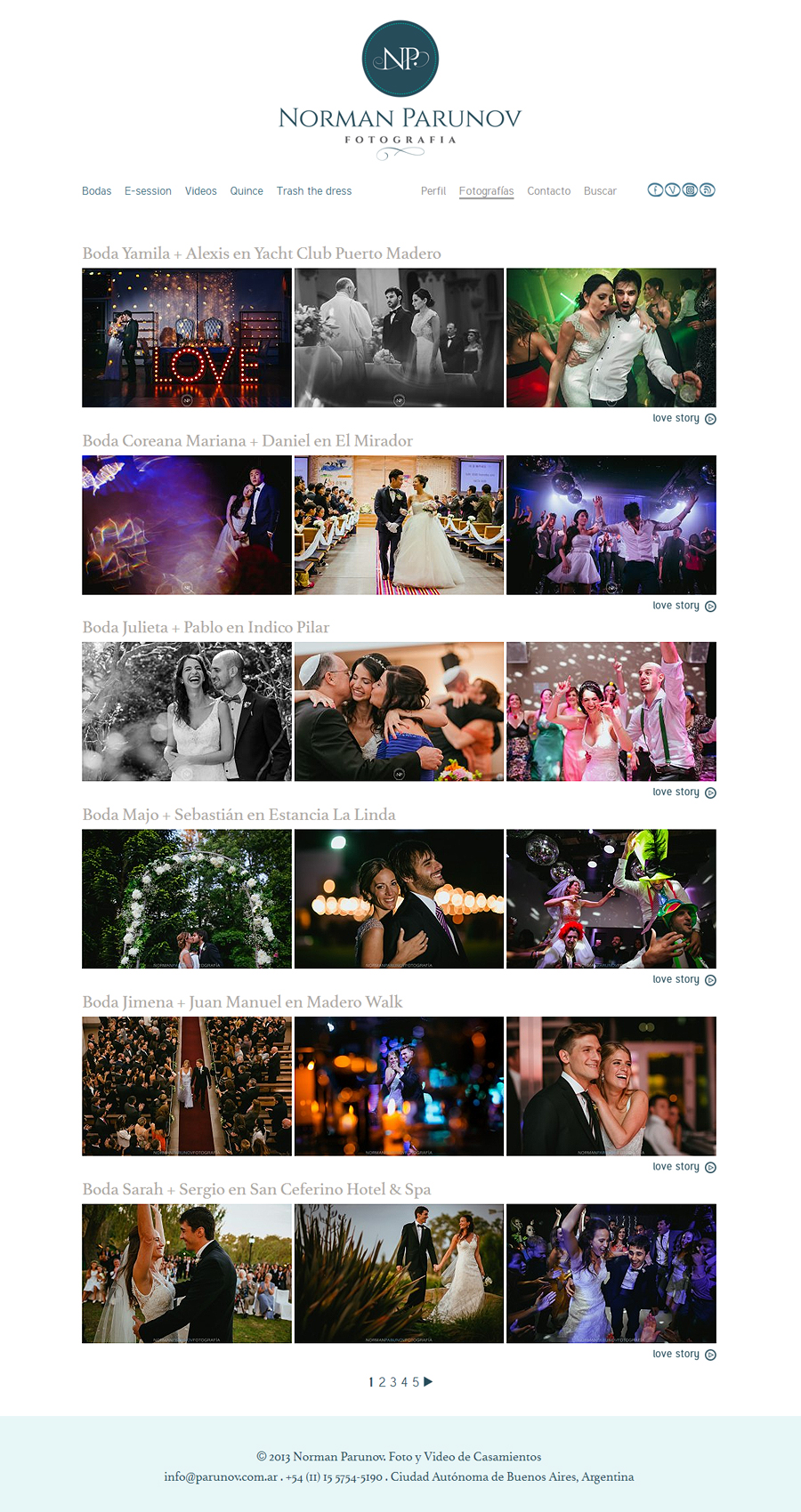 Sección publicaciones de fotos del sitio web de Norman Parunov Fotografia de bodas desarrollado por La Vuelta Web