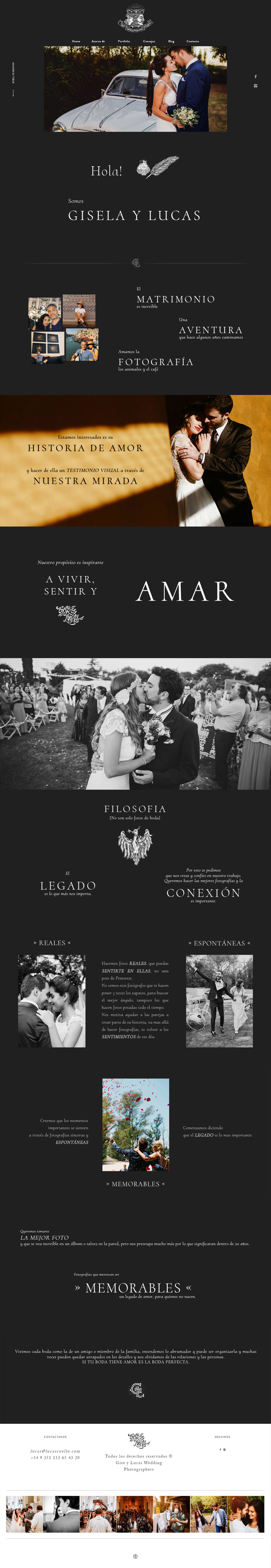 Photography website para Gise & Lucas Wedding photographers. Trabajamos bajo la plataforma de Flothemes. La Vuelta Web