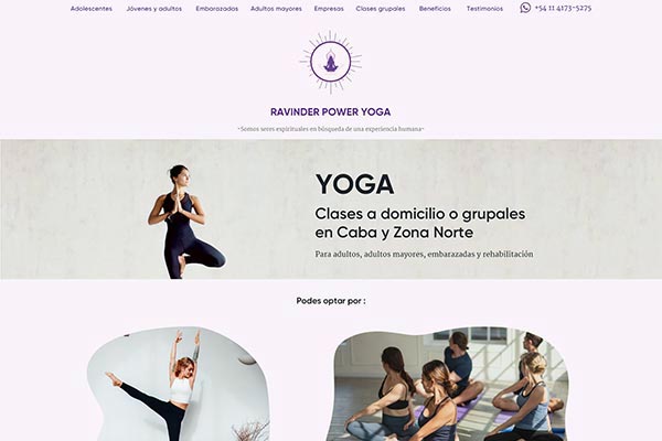 Portada web Ravinder Power Yoga Buenos Aires. Desarrollo One page lavueltaweb