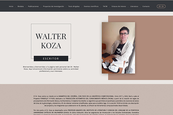 Portada web de Walter koza,Profesor y Licenciado en Letras. Doctor en Humanidades y Arte con mención en Lingüística