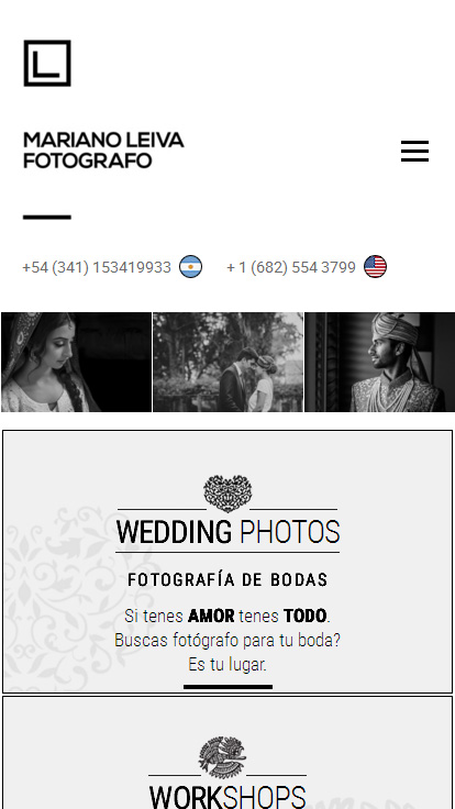Web del fotógrafo Mariano Leiva de Rosario, versión móvil, realizado por La Vuelta Web