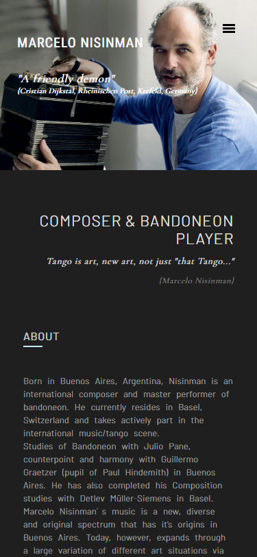 Responsive web design del bandoneonista Marcelo Nisinman. Developed by La Vuelta Web