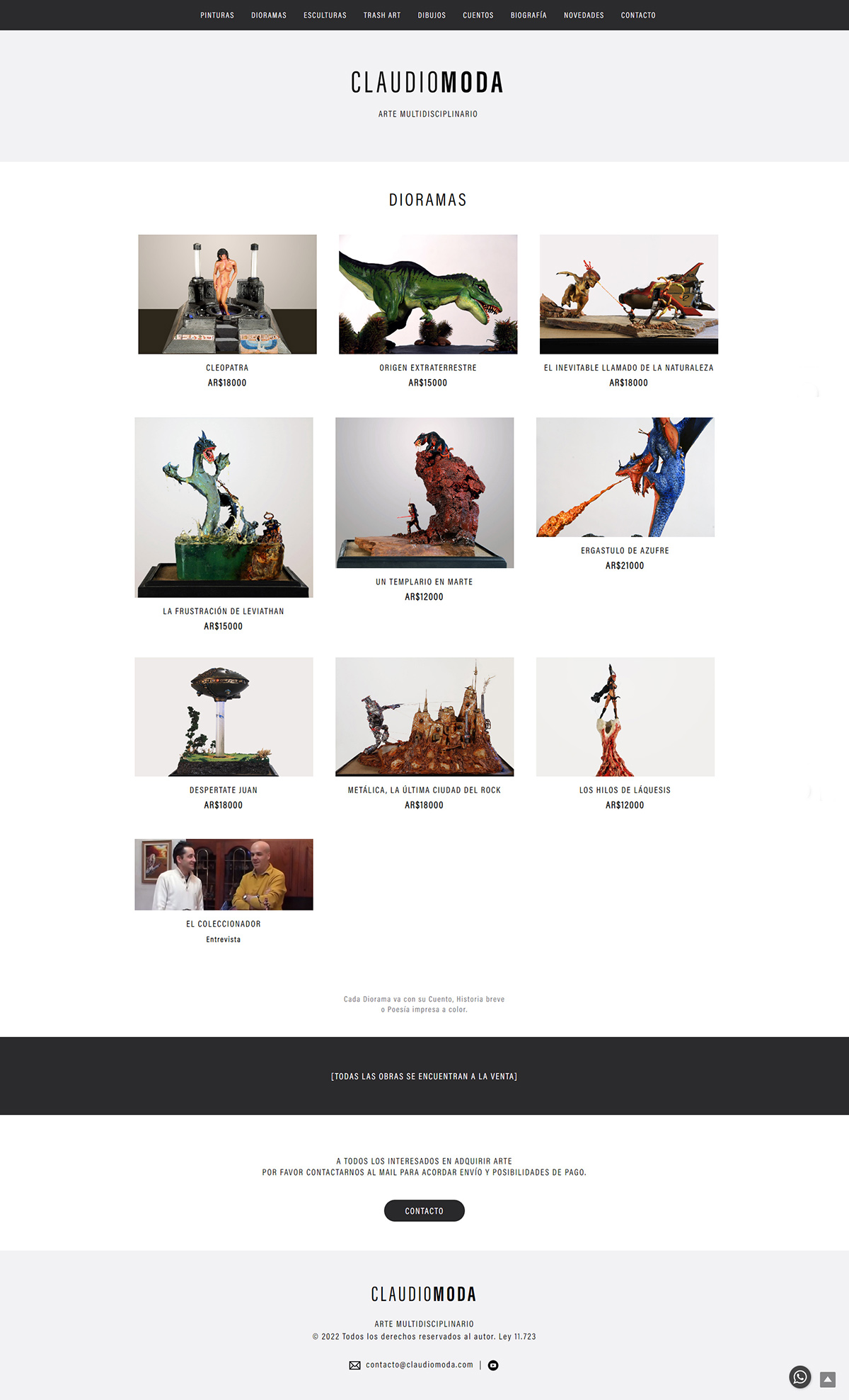 Sección web de Claudio Moda, arte multidisciplinario, donde presenta sus dioramas