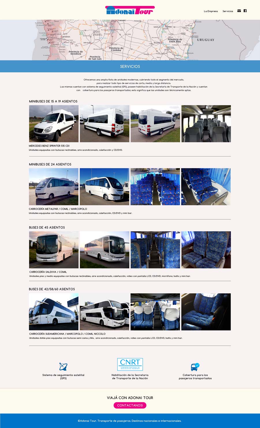 Sitio web realizado por La Vuelta Web para la empresa Adonai Tour, de transporte de pasajeros