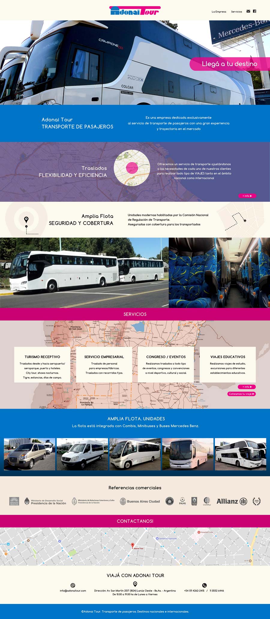 Página web realizado por La Vuelta Web para la empresa Adonai Tour, de transporte de pasajeros