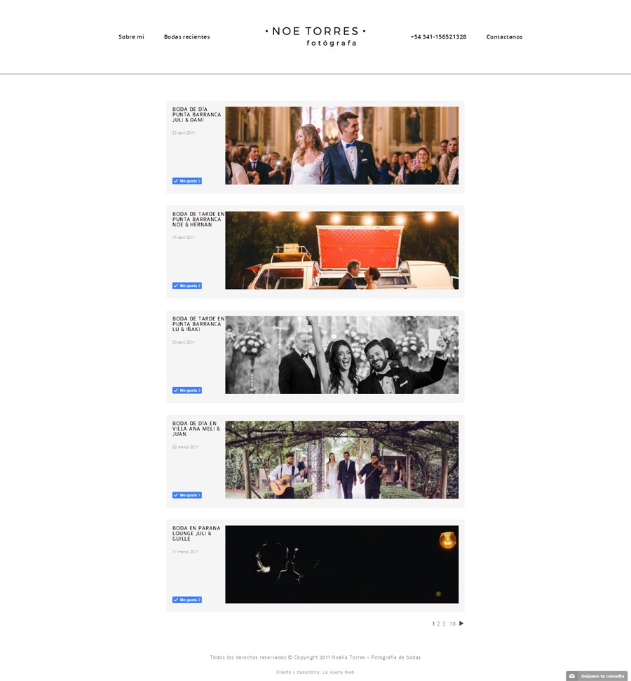 Sección fotografía de bodas, web de la fotógrafa Noe Torres, desarrollado por La Vuelta Web