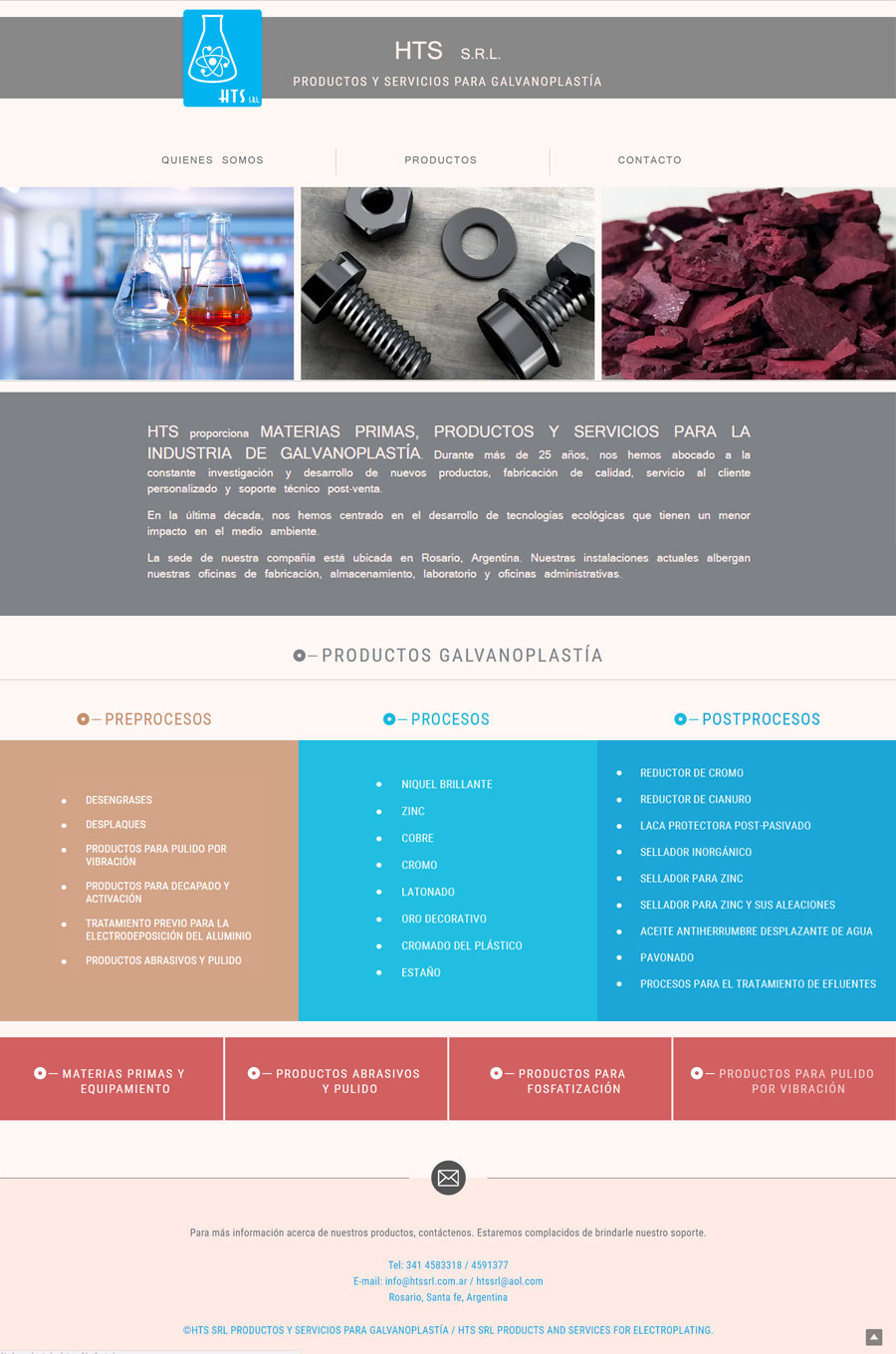 Sitio web diseñado y desarrollado por lavueltaweb para la empresa HTS SRL Productos y servicios de Galvanoplastía. Páginas industria