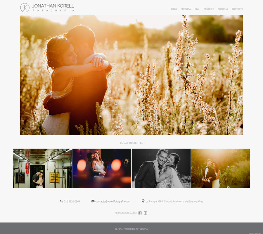 Portada web Jonathan Korell Fotografía de bodas,. sitio web realizado por La vuelta Web