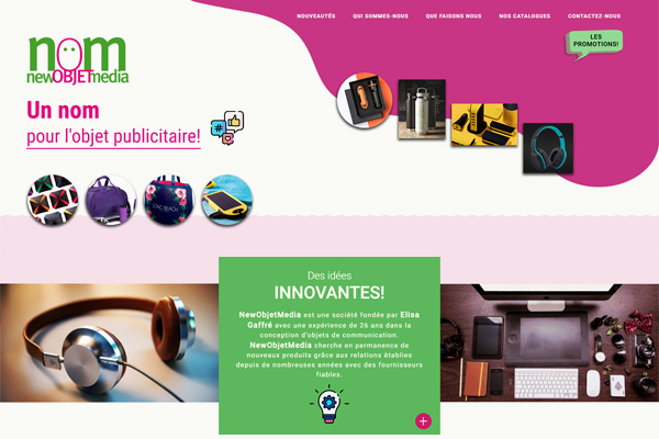 web realizada para NOM, New Objet Media, agencia de objetos publicitarios de Francia