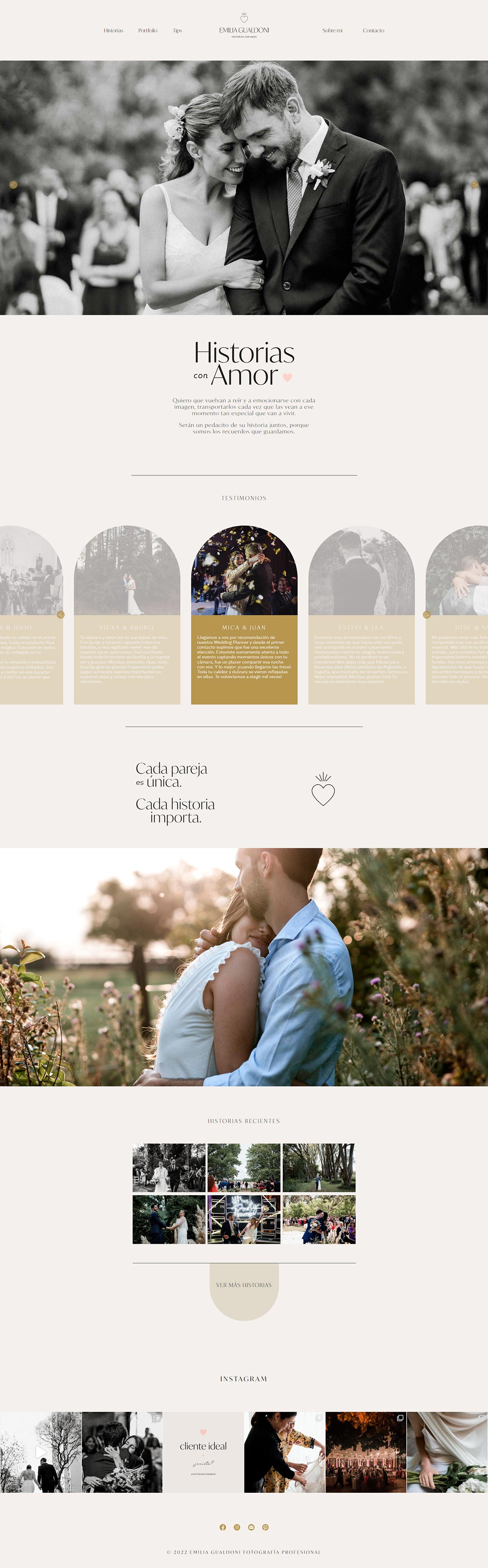 Website Emilia Gualdoni Historias con amor, fotografía de bodas, desarrollo La Vuelta Web