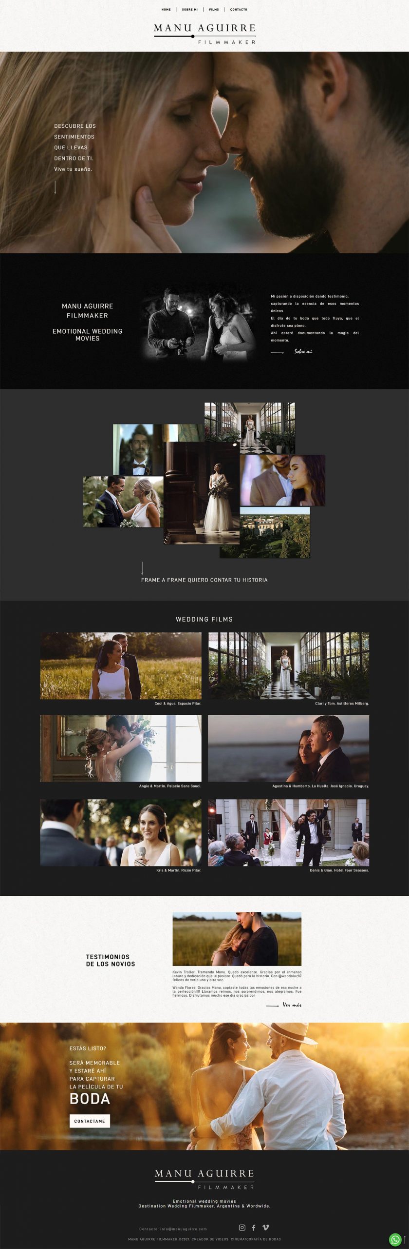 Página web Manu Aguirre Filmmaker. Emotional wedding movie