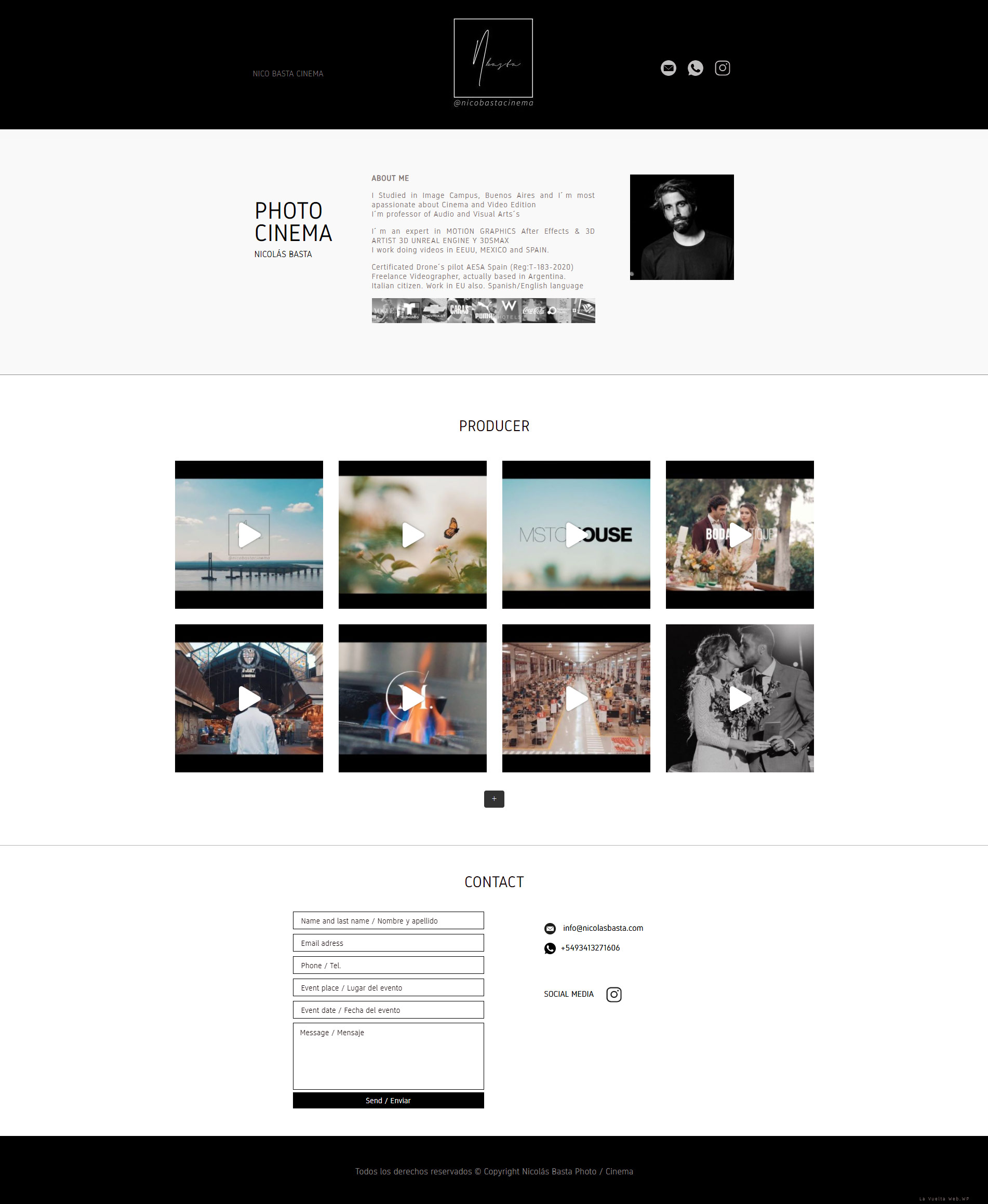 Portada website, sitio realizado por La Vuelta Web para Nicolás Basta Photo Cinema